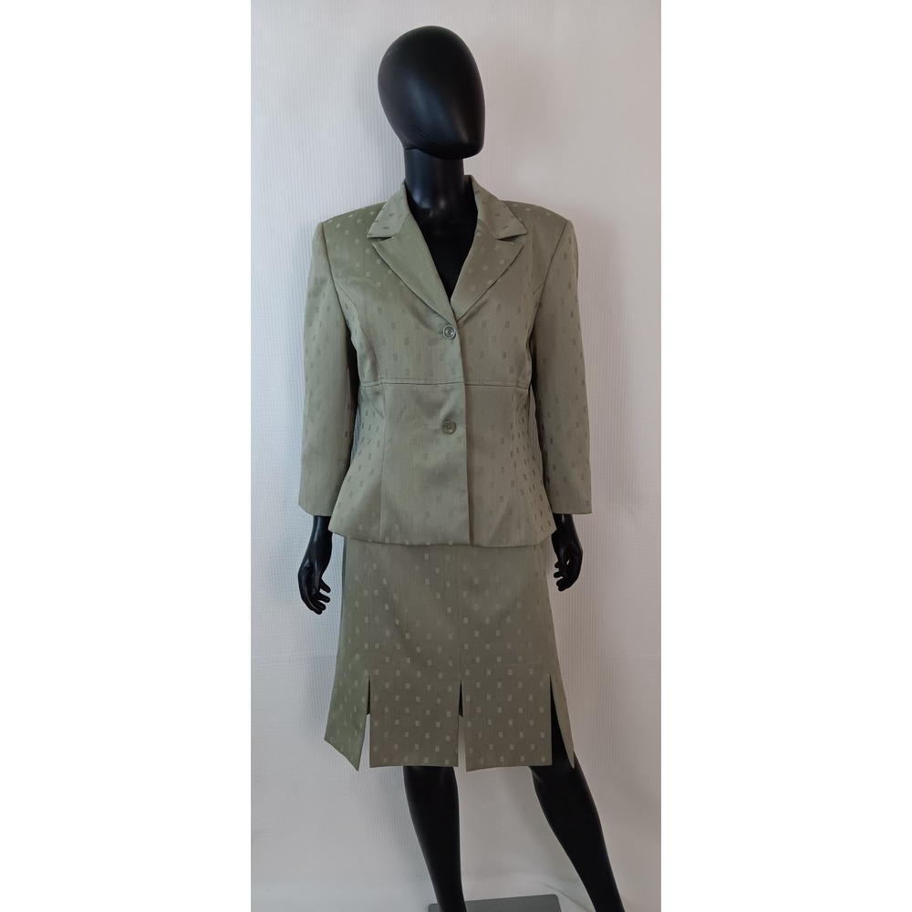 Sagharbor Women Sage Green Skirt Suit Set Size 14 Blazer Slit Skirt Professional